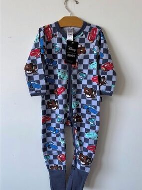 Bonds Grey Check Cars Zipper One-Piece with Red & Blue Cars